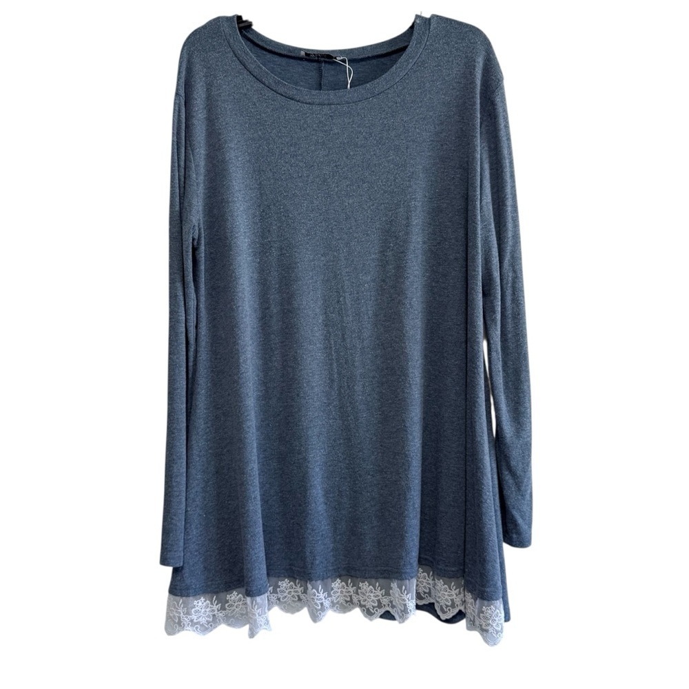 WEKILI Women's Long Sleeve Lace Scoop Neck A-line Tunic Blouse - Picture 2 of 6